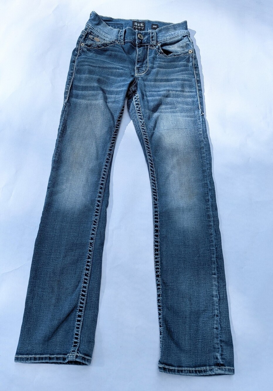 Buckle Black Bootcut Jeans Women’s 28R Dark Wash Stretch Stitch DISTRESSED